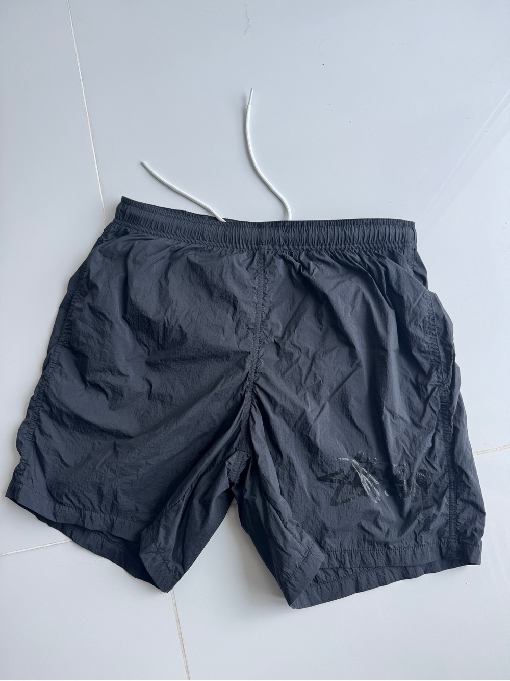 Stussy Black Athletic Shorts with White Drawstring